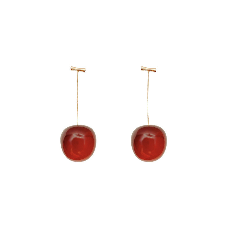 New Cute Simulation Red Cherry Earrings Sweet Resin Hot Sale Gold Color For Women Girl Student Fruit 1Pair Earring Gift