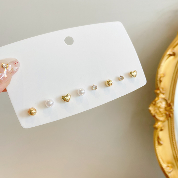 Korean Fashion Women's Minimalist Mini Geometric Studs Earrings Pearl Heart Zircon Small Earrings Party Jewelry