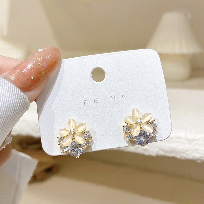NEW Fashion Flower Opal Zircon Stud Earrings Sweet Elegant Earring for Women Jewelry Wholesale