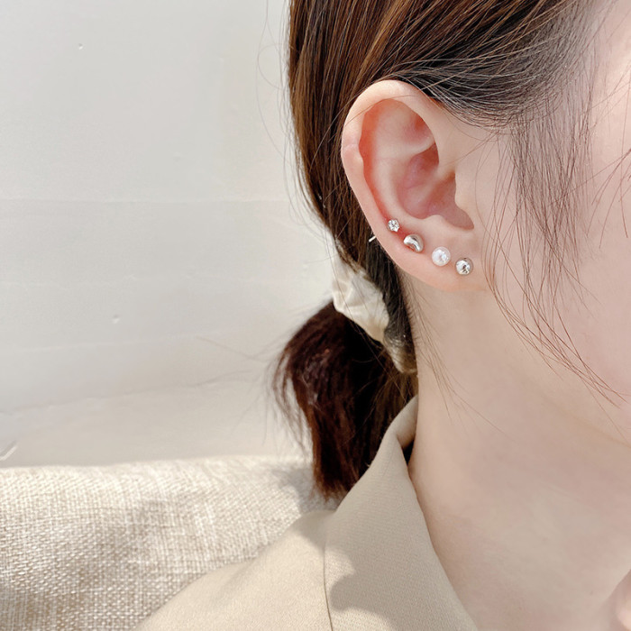 Korean Fashion Women's Minimalist Mini Geometric Studs Earrings Pearl Heart Zircon Small Earrings Party Jewelry