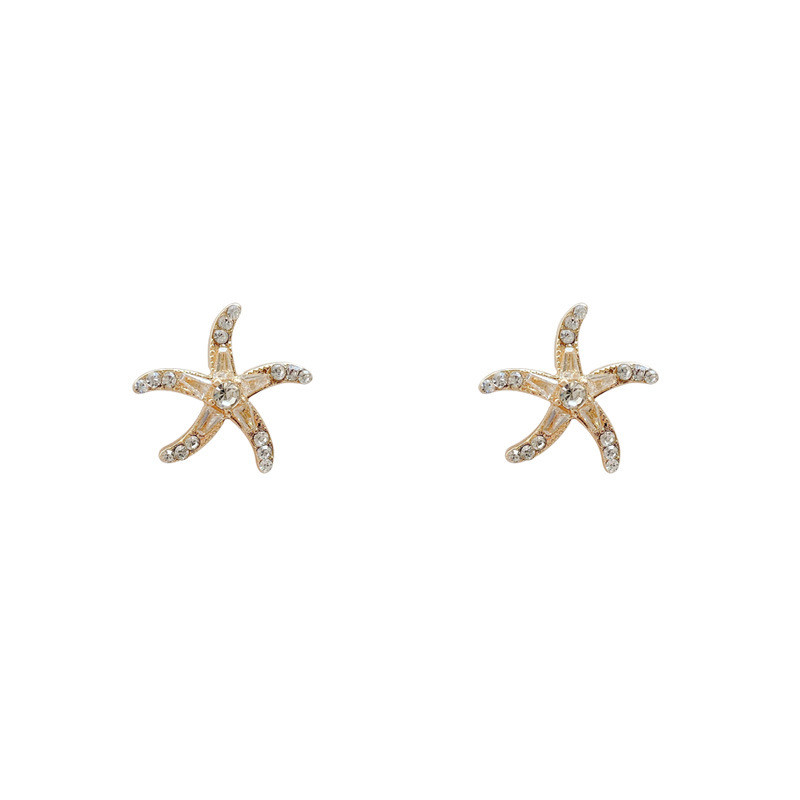 New Personality Exquisite Zircon Starfish Earrings Shiny Female Jewelry