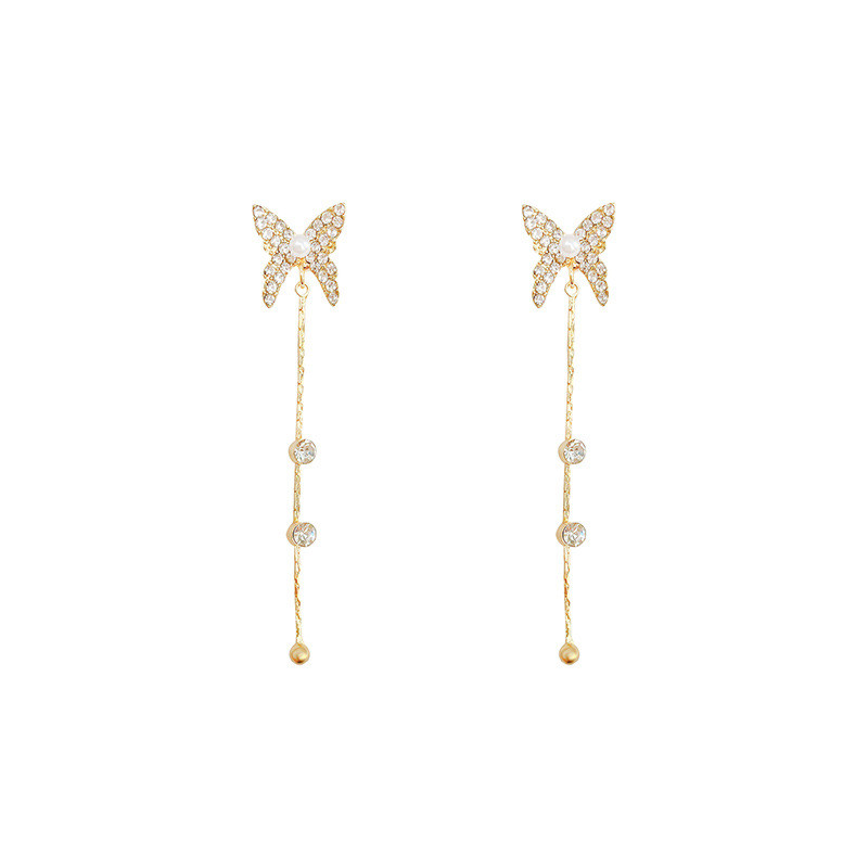 New Arrival Women Butterfly Stud Earrings Free Alloy Zircon Earrings All Match Personality Fashion Tassel Accessories