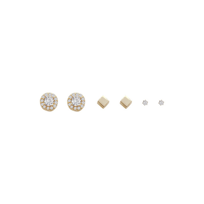 Silver Color Simple Round Bling CZ Zircon Stone Stud Earrings Fashion Jewelry Korean for Women Girl