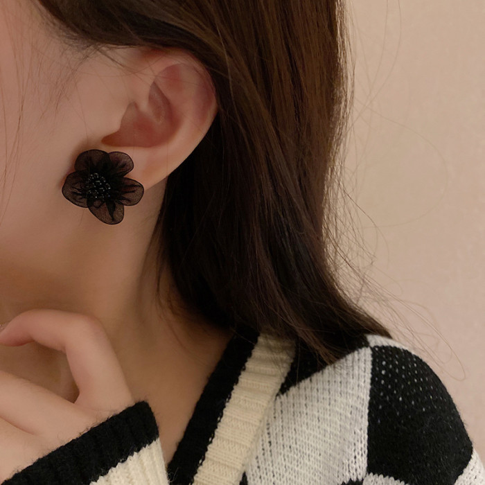 Black Petal Gauze Grace For Women Stud Earring Gift For Friend Girls Sexy Party Fashion Trendsetter Earrings