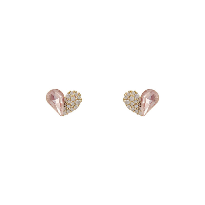 Girls Cute Heart Stud Earrings For Women White Gold Color Brilliant White Zircon Crystal Wedding Studs