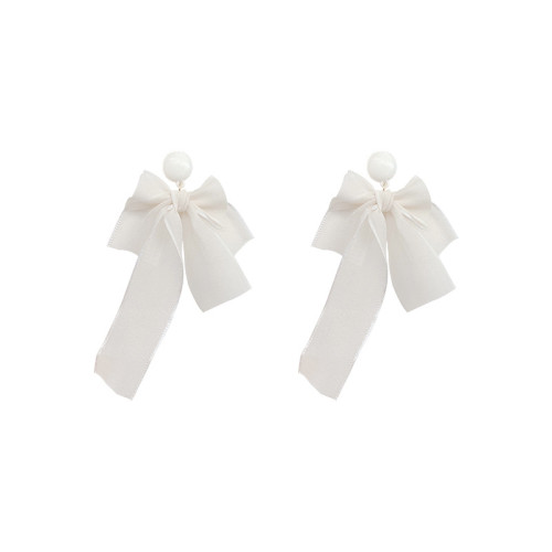 Korean Sweet Bowknot Drop Earrings Women Elegant Transparent Fabric Black White Lace Bow Earrings Trendy Jewelry Gift