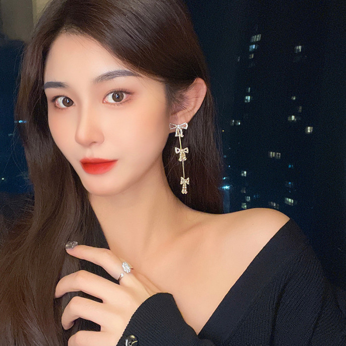 Trend New Bowknot Tassel Woman Earring Classic Zircon Bow Earrings Ear Jewelry Simple Luxury Elegant Jewelry