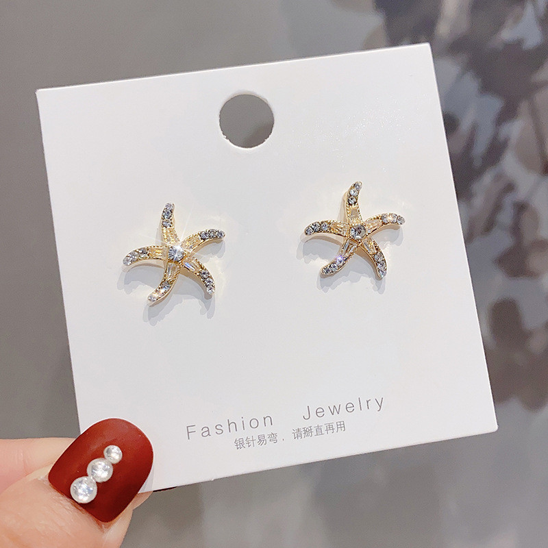New Personality Exquisite Zircon Starfish Earrings Shiny Female Jewelry
