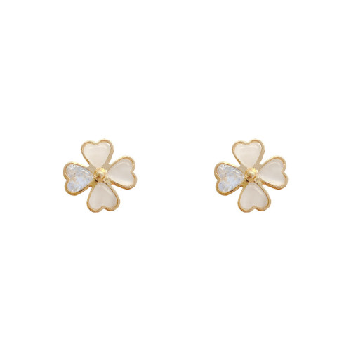 Elegant Rhinestone Opal Love Heart Four Leaf Clover Stud Earrings for Women Simplicity Trendy  Jewelry Female Delicate Ear Studs