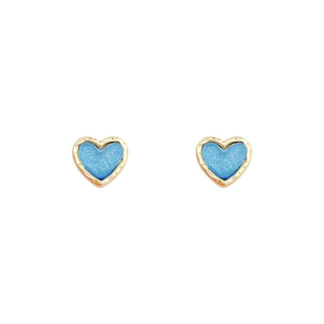 Vintage Luxury Blue Heart Enamel Stud Earrings for Women Girls French Sweet Dripping Oil Alloy Earrings Jewelry Gifts
