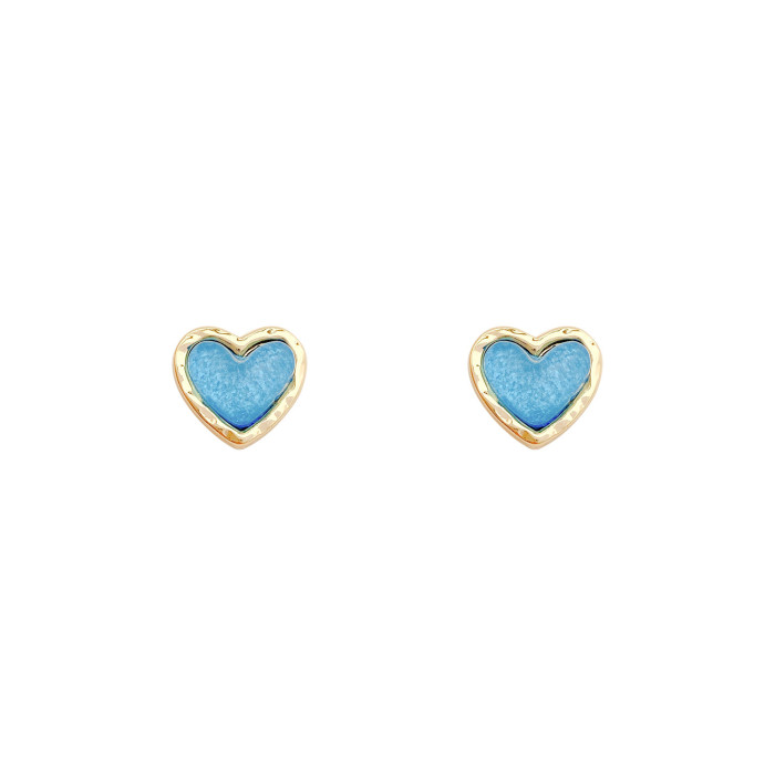 Vintage Luxury Blue Heart Enamel Stud Earrings for Women Girls French Sweet Dripping Oil Alloy Earrings Jewelry Gifts
