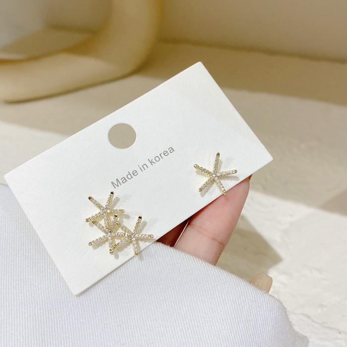Fashion Elegant Simple Star Crystal Stud Earrings Korean Style Ear Piercing Earrings For Women Party Wedding Jewelry
