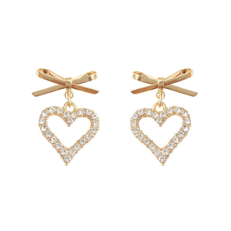 Fashion Zircon Hollow Love Bow Earrings for Women 2022 Luxury Trendy  Exquisite Korea Stud Earrings Jewelry Girl Gift