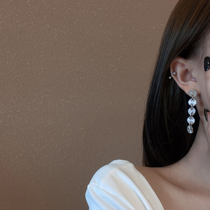 Golden Silver Color Long Tassel Stud Earrings for Women Fashion Round Disc Tassel Earings for Girls Jewelry Gift