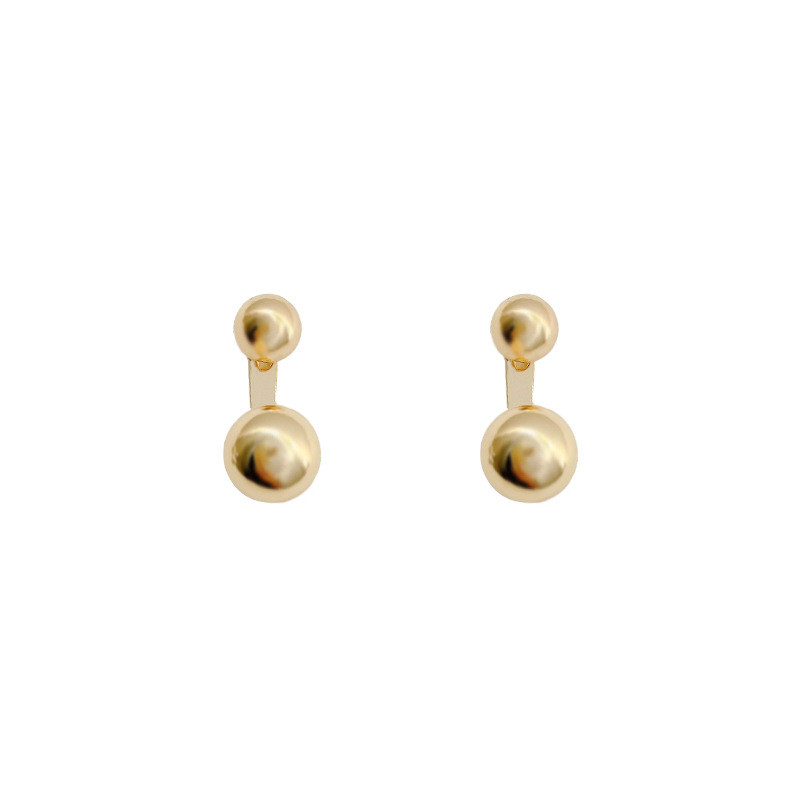 Korean Fashion Women Gold Silver Color Metal Double Round Balls Stud Earrings Simple Back Hanging Earrings Jewelry