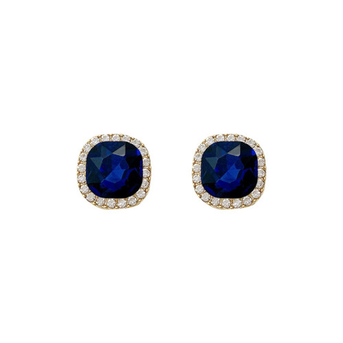 Luxury Female Square Blue Stone Earrings Cute Zircon Double Wedding Earrings Simple Silver Color Stud Earrings For Women