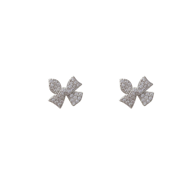 Christmas Zircon Crystal Bow Stud Earrings For Women Heart Shape Bowknot Christmas Earring Girl Luxury Year Festival Jewelry