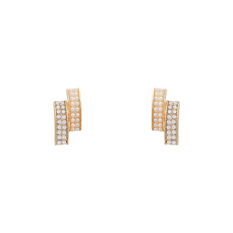 Simple Flat Bar Stud Earrings for Women Chic Pearl Cubic Zirconia Accessories for Women Jewelry