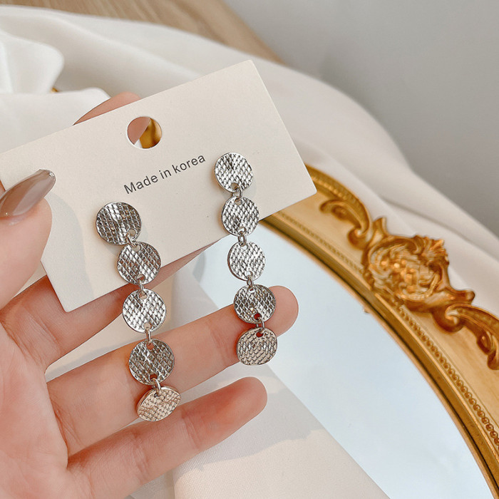 Golden Silver Color Long Tassel Stud Earrings for Women Fashion Round Disc Tassel Earings for Girls Jewelry Gift