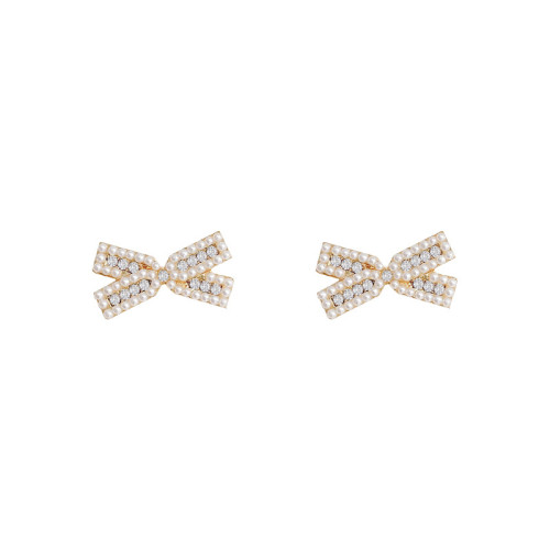 Korean Crystal Pearl Bow Knot Stud Earrings for Women Exquisite Small Butterfly Ear Pretty Accessories