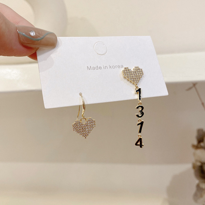 Korea Love Hate Women's Number Earrings Long Fashion Asymmetrical Exquisite Fashion Stud Earrings