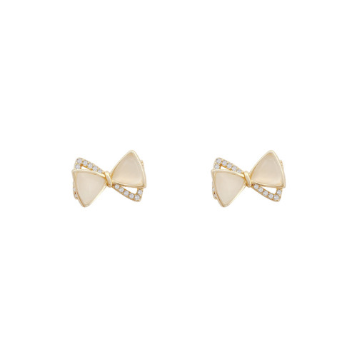 2022 Luxury Korean Style Cute Bow Opal Earrings For Ladies Trend Versatile Stud Earrings Gifts