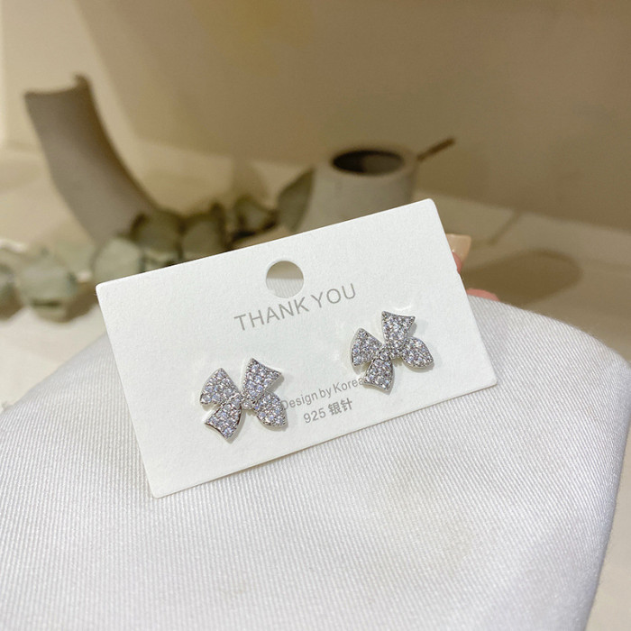 Christmas Zircon Crystal Bow Stud Earrings For Women Heart Shape Bowknot Christmas Earring Girl Luxury Year Festival Jewelry