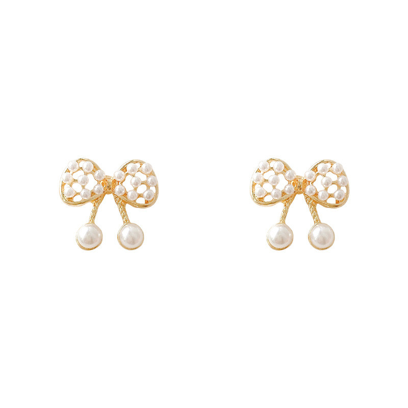 New Pearl bow Stud Earrings Pearl Earring Women Girl Party Personality Trendy Jewelry Gift