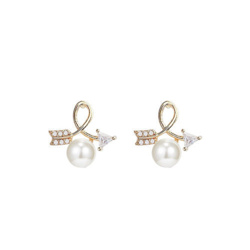 Korea Promotion Fashion Gold Silver Color Cross Crystal Stud Earrings for Women Elegant Cute Pearl Earrings Jewelry Wholesale