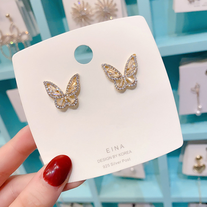 Fashion Crystal Butterfly Stud Earrings for Women Gift Elegant Zirconia Earrings Luxury Crystal Butterfly Stud