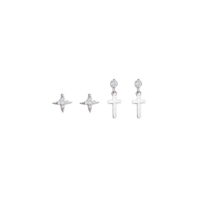 Exquisite Zircon Star Cross Creative Sweet Silver Color Fashion Female Stud Earrings 4057