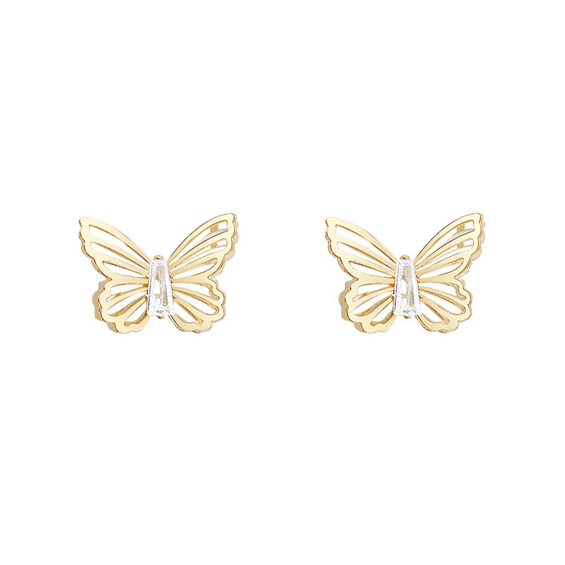 Sweet Hollow Shiny Zircon Butterfly Small Stud Earrings for Women Fashion Korean Teen Party Jewelry
