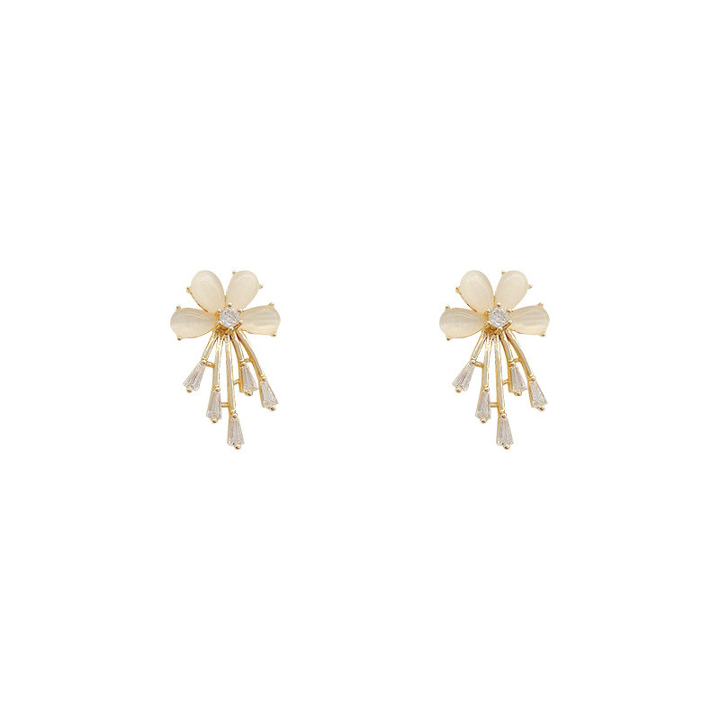 Korean Cute Delicate Opal Flower Stud Earrings For Womene Elegant Pearl Tassel Jewelry Gifts