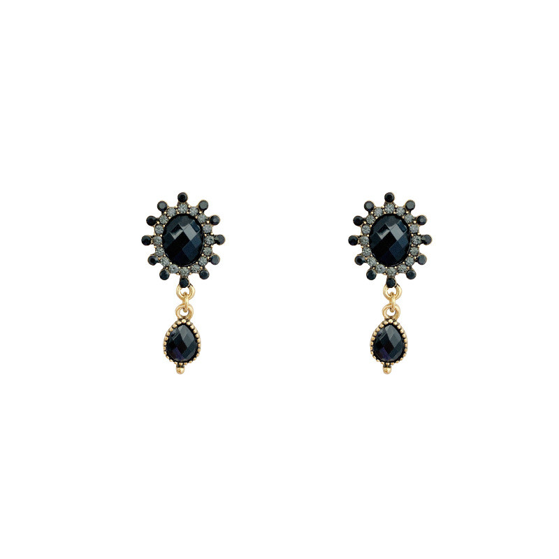 Korea Original Design Fashion Jewelry Black Water Drop Pearl Crystal Earrings Upscale Party Earrings for Women Gift