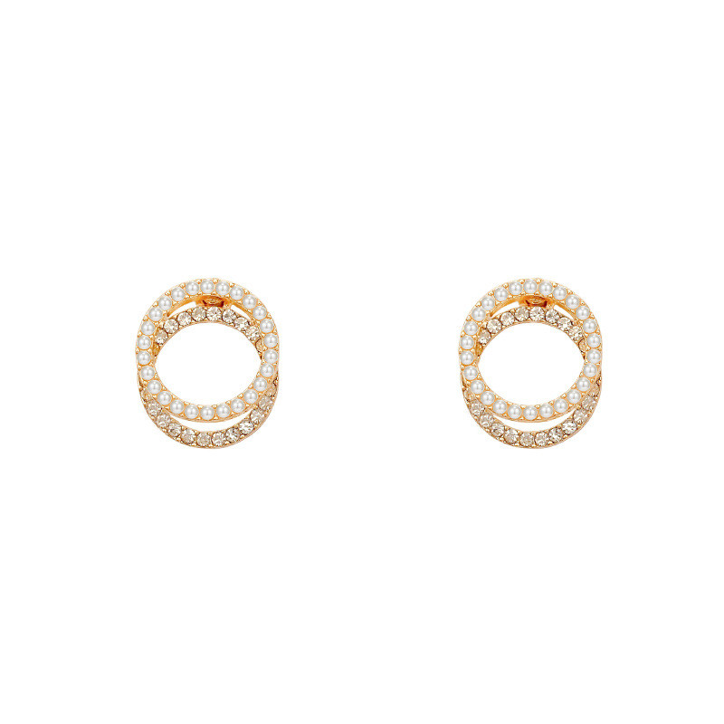 2022 Korean Simple Double Circle Gold Color Crystal Pearl Drop Earrings for Women Fashion Small Pendientes Jewelry Gifts