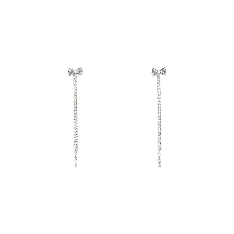 Zircon Bow Tassel Dangle Earrings Plated Crystal for Women Fashion Jewelry Wedding Drop Earrings Accessorie