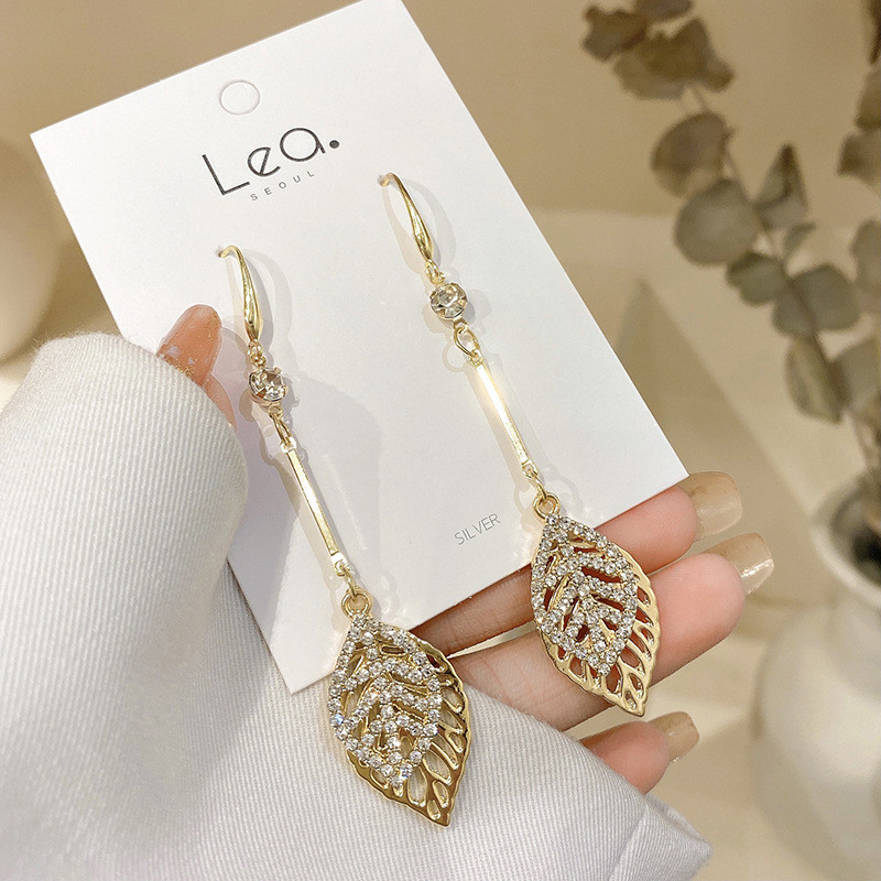 Simulated Pearls Long Tassel Dangle Earrings For Women Leaf Feather Drop Jewelry Earring