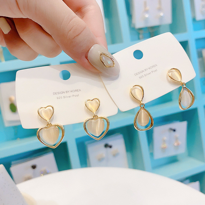 Korean Opal Water Droplets Drop Earrings Female Personality Cool Double Waterdrop Earring Valentine's Day Gift