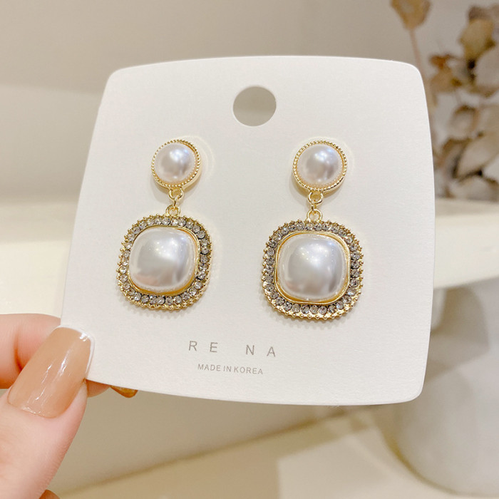 Pearl Bohemia Statement Dangle Earrings White Color Square Pendants Drop Earrings for Women Pearl Earrings