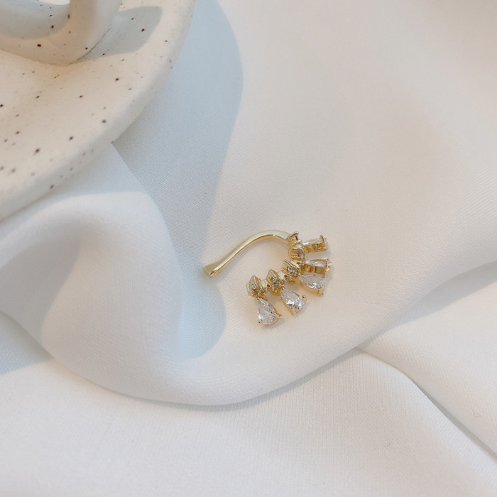 Original Korean Trendy Water Drop Tassel Earrings Crystal Zircon Ear Clip for Women Fashion Exquisite Party Banquet Accessories