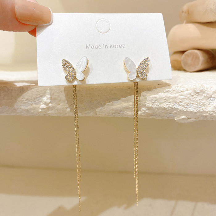 Long Tassel Butterfly Drop Earrings Silver Color Fashion Hanging Women Earrings Summer Jewelry Girls Party Gift