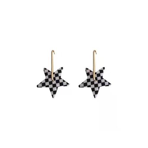 Luxury Korean Black White Grid Star Earrings for Women Fashion Gold Color Party Jewelry Circle Hanging Drop Earrings