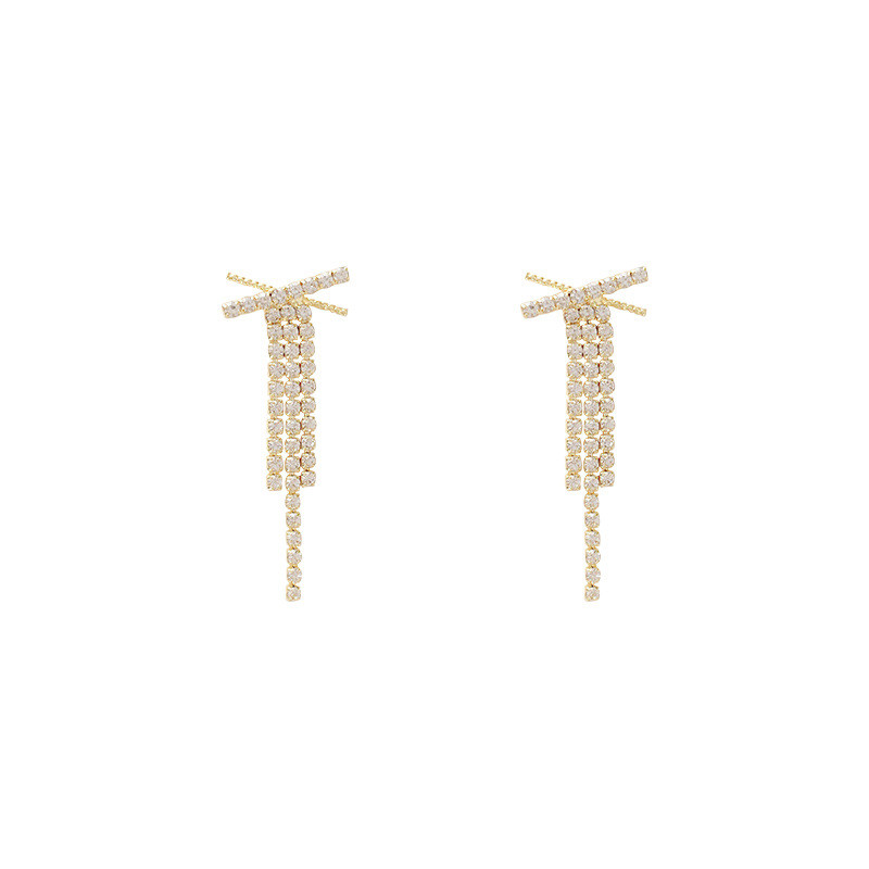 Luxury Vintage Diamond X Long Tassel Drop Earrings for Women Bohemia Jewelry Hanging Pendientes