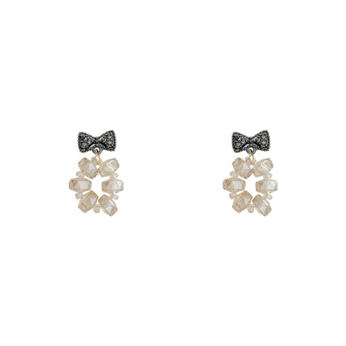 Romantic Hollow Bow Earrings For Women Girls Zircon Crystal Beads Long Water Drop Dangle Earrings
