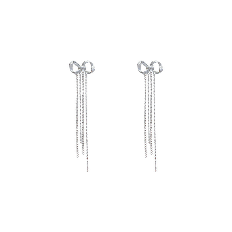 Classic Metal Bow Gold Tassel Long Drop Earrings For Woman Luxury Korean Fashion Jewelry Wedding Party Girl's Sexy Earrings