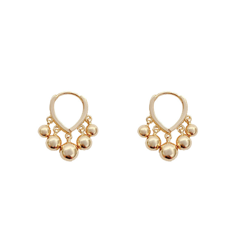 Silver Color Copper Drop Shaped Ball Tassel Heart Hoop Earrings for Women Elegant Retro French Light Luxury Jewelry