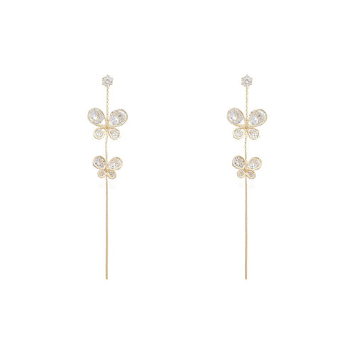 Silver Color Elegant Double Butterfly Long Tassel Drop Earring For Women Zircon Earrings Jewelry Gifts Wholesale