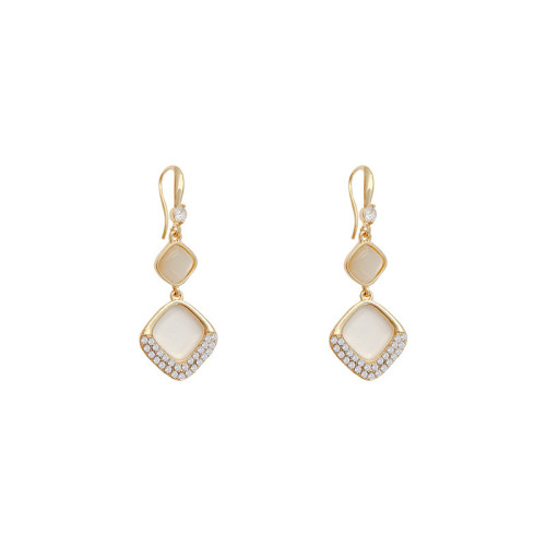 Luxury Popular Design 14K Gold Plated Bohemia Rhombus Opal Drop Earrings for Women Girl Jewelry Party Gift
