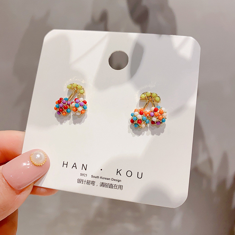 Cute Colored Cherry Drop Earrings for Women Sweet Fruit Fresh Pendant Female Student Dangle Ear Jewelry Couple Gifts
