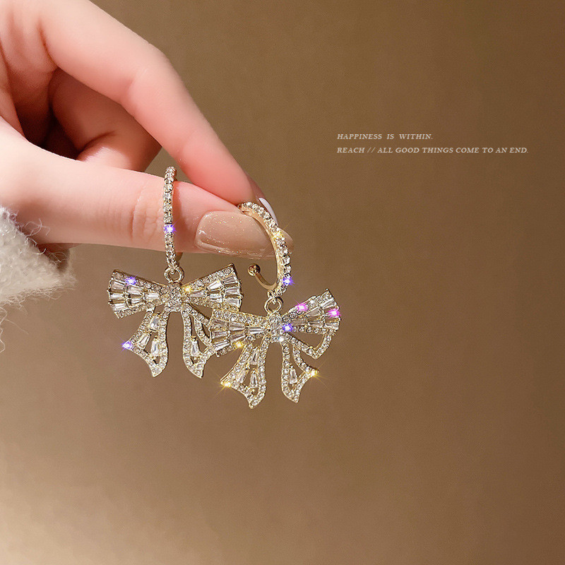 New Style Golden Butterfly Zircon Crystal Dangle Earrings for Women Blue Rhinestone Weddings Party Jewelry Accessories